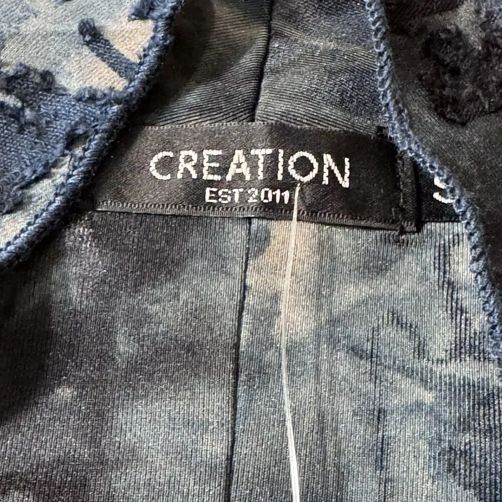 NWT Creation Navy Burnout Velvet Fly‎ Away Duster Kimono Artsy Boho Lagenlook